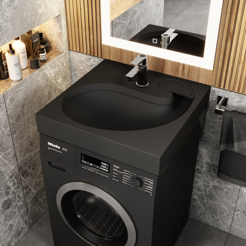 Раковина из литьевого мрамора Uperwood Comforty 2930205138 60х60 над стиральной машиной цвет черный - фото 3