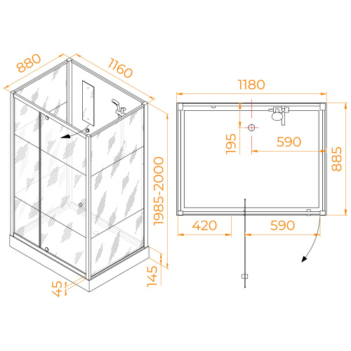 Душевая кабина RGW Andaman 411320792-95 120х90 прямоугольная без крыши ориентация универсальная - фото 2
