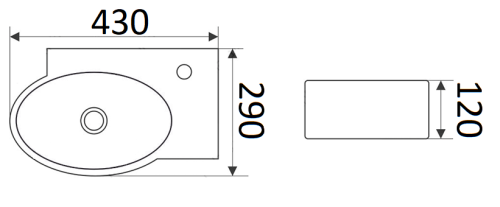 Раковина из санфаянса CeramaLux 9100L 43х29 подвесная цвет белый 1 отверстие под смеситель - фото 2