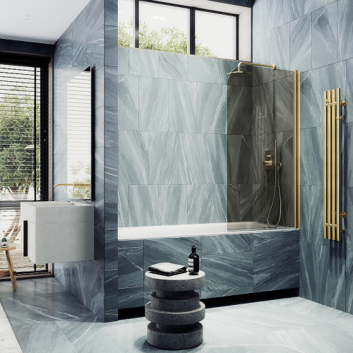 Душевая шторка на ванну Maybah Glass MGV-611-3 60х140 стекло тонированное профиль золото глянцевое ориентация универсальная - фото 3