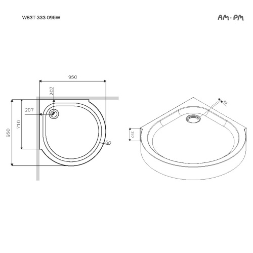 Душевой поддон Am.Pm Like W83T-333-095W акрил белый с ножками - фото 4
