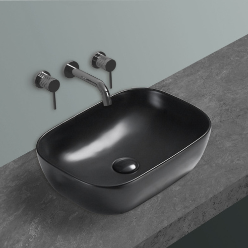 Раковина из сантехнического фарфора Vincea VBS-102MB 46х33 накладная цвет черный матовый без отверстий под смеситель
