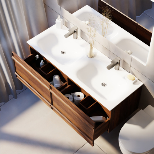 Тумба с раковиной+зеркало Art Decco Bridget (Бриджит) ABR12W22D1MF 120x45x40 подвесная цвет черный орех - фото 4