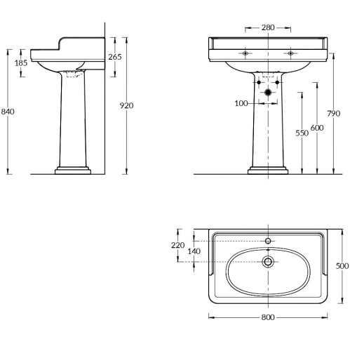Раковина керамическая Kerama Marazzi POMPEI PO.wb.80 80х50 подвесная цвет белый 1 отверстие под смеситель - фото 2