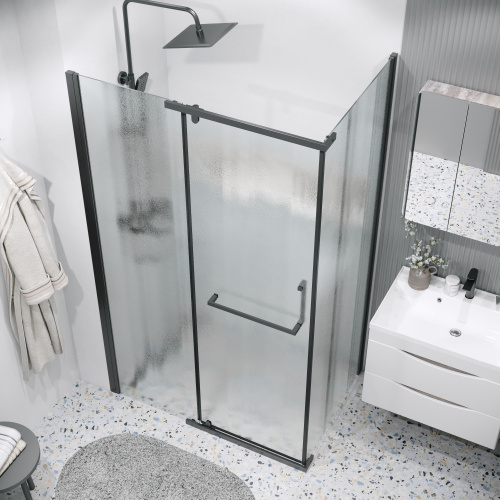 Душевая перегородка Grossman Pragma 200.K33.03.80.21.02 80х195 стекло текстурное профиль черный матовый - фото 5