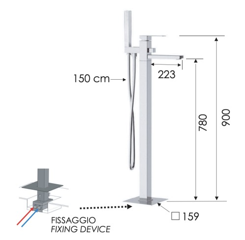 Смеситель для ванны Remer Qubika Q08 напольный хром - фото 2