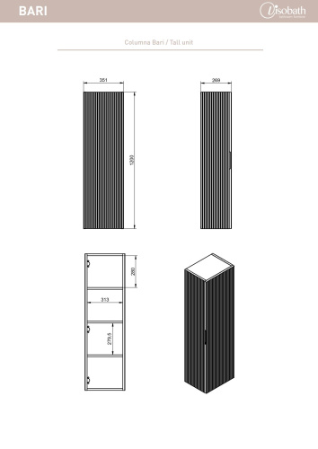 Шкаф-пенал Visobath Bari 87274/Navy 35х27х120 подвесной цвет темно-синий - фото 2
