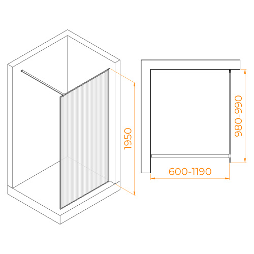 Душевая перегородка RGW Walk In 06100810-154 100х195 стекло рифленое профиль черный - фото 4