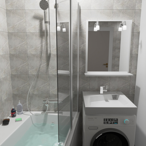 Раковина из искусственного мрамора Altasan QUADRO UPP60QUADROs 60х60 над стиральной машиной цвет белый 1 отверстие под смеситель - фото 4