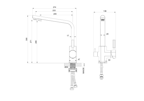 Смеситель для кухни Wonzon & Woghand WW-88458003-BGM на мойку графит - фото 2