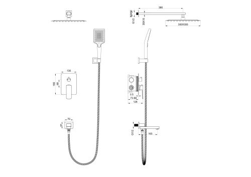 Душевая система Wonzon & Woghand Edge WW-88939003-BGM встраиваемая в стену цвет графит - фото 2