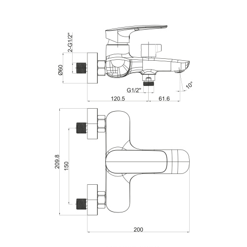 Смеситель для ванны Tokito KOMAKI TOK-KOM-1014 настенный хром - фото 5