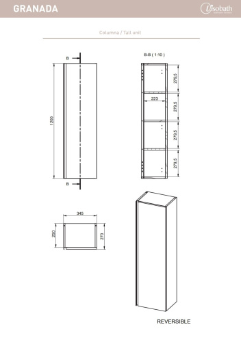 Шкаф-пенал Visobath Granada 70499/Cotton 35х27х120 подвесной цвет бежевый - фото 3