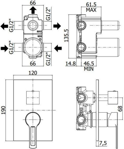 Смеситель для душа Paffoni Ringo RIN019NO/M встраиваемый в стену черный - фото 2