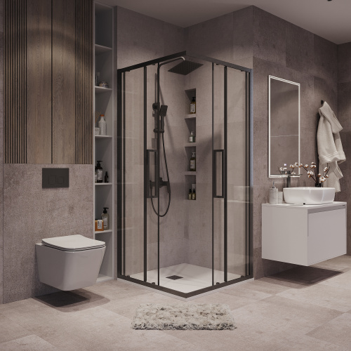 Душевой уголок Grossman Cosmo 300.K33.02.1010.42.00 100х100 стекло прозрачное профиль графит матовый без поддона - фото 4