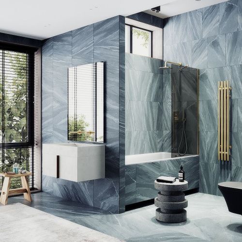 Душевая шторка на ванну Maybah Glass MGV-81-3ш 70х140 стекло тонированное профиль золото ориентация универсальная - фото 2