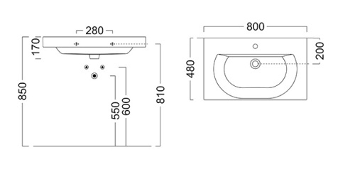 Раковина керамическая Kerama Marazzi BUNGIORNO BG.wb.80 80х48 подвесная цвет белый 1 отверстие под смеситель - фото 2