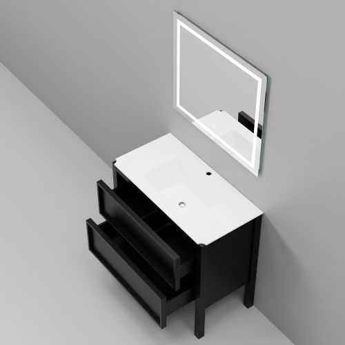 Тумба с раковиной+зеркало Art Decco Elisa (Элиса) AES09F78S2M0 90x45x85 напольная цвет черный дуб - фото 4