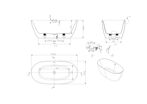 Ванна акриловая Art&Max Genova AM-GEN-1500-750 отдельностоящая овальная - фото 3