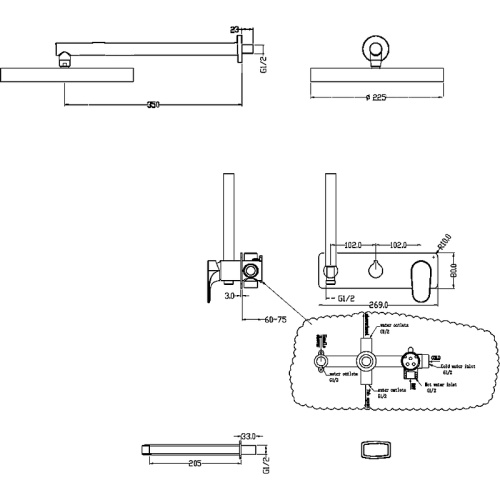 Душевая система Boheme Spectre 454-2-GM встраиваемая в стену цвет оружейная сталь - фото 2