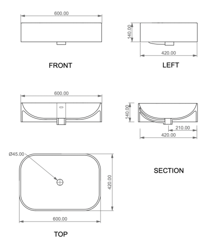 Раковина керамическая GSG Ceramic Design Easy EALAVTP60BI000/038 60х40 накладная цвет белый/серый без отверстий под смеситель - фото 2
