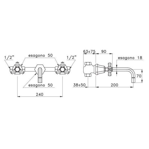 Смеситель для раковины Stella Eccelsa EC 01001 CR00 встраиваемый в стену хром - фото 2