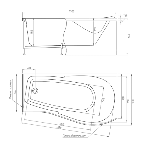 Ванна акриловая Timo VINO VINO1590R 150х90 пристенная асимметричная без каркаса - фото 2