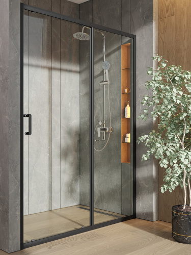 Душевая дверь Orange E02-140TB 141х190 стекло прозрачное профиль черный - фото 4