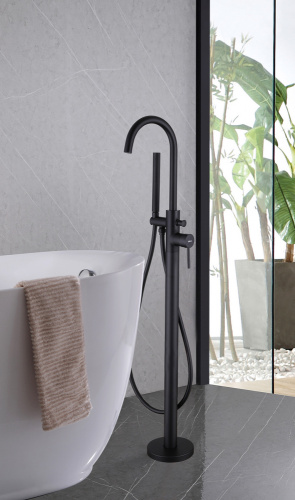 Смеситель ABBER Wasser Kreis AF8115B напольный черный матовый - фото 2