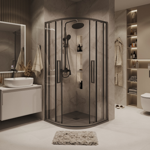 Душевой уголок Grossman Cosmo 301.K33.02.1010.42.00 100х100 стекло прозрачное профиль графит матовый без поддона - фото 5