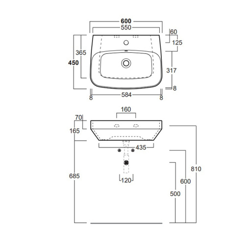 Раковина из санфаянса Simas Baden Baden BB10bi*1 60х45 подвесная цвет белый 1 отверстие под смеситель - фото 2