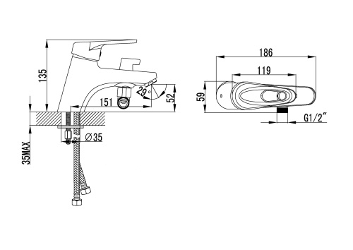 Смеситель для ванны LeMark Luna LM4115C на борт ванны хром - фото 2
