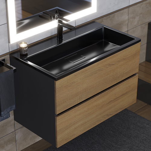 Раковина из литьевого мрамора Uperwood Barsa 3939193463 80х45 полувстраиваемая цвет черный - фото 2