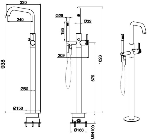 Смеситель для ванны с душем Allen Brau Priority 5.31008-MG напольный серый - фото 4