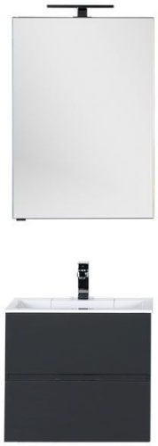 Комплект мебели: тумба с раковиной + зеркало-шкаф Aquanet Алвита 00184576 60x46x138 подвесной цвет серый - фото 3