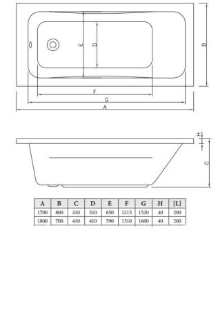 Ванна акриловая C-Bath CBQ011002 180х70 пристенная прямоугольная
