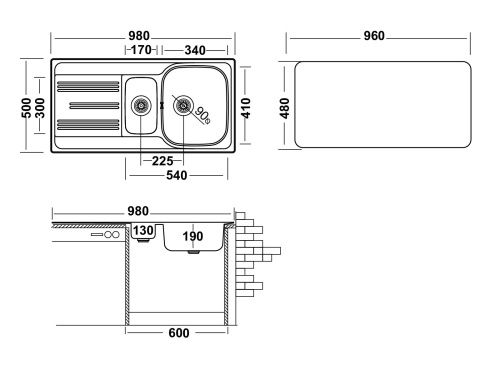 Кухонная мойка Ukinox Гранд GRL980.500 15GT8K -O 50х98 цвет стальной поверхность рифленая - фото 3