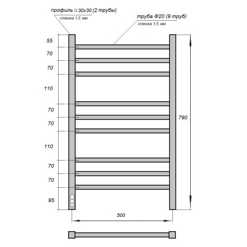 Полотенцесушитель Point Веста PN70758B 53х80 электрический черный - фото 2