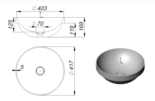 Раковина из искусственного камня Holbi CAPELLA 2.02.021.44.4 42х42 полувстраиваемая цвет серый - фото 4