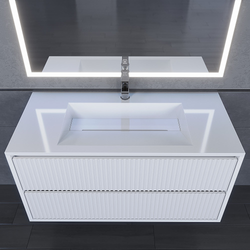 Раковина из литьевого мрамора Uperwood Next Premium RNext100wg 100х45 полувстраиваемая цвет белый - фото 3