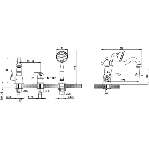 Смеситель LeMark Villa LM4845B на борт ванны бронза - фото 2