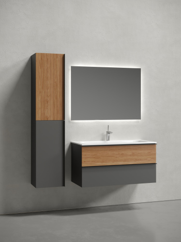 Тумба под раковину Sancos DELTA DL100GR 100х45х50 подвесная цвет дуб красный/графит - фото 3