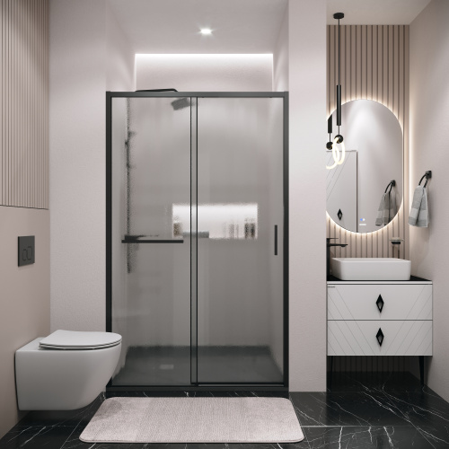 Душевая дверь Grossman Style 100.K33.05.130.21.02 130х195 стекло текстурное профиль черный матовый - фото 4