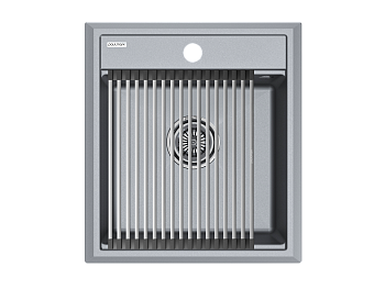 Кухонная мойка + коландер Paulmark PM114651-GRM+R375-BS 46х51 цвет серый металлик