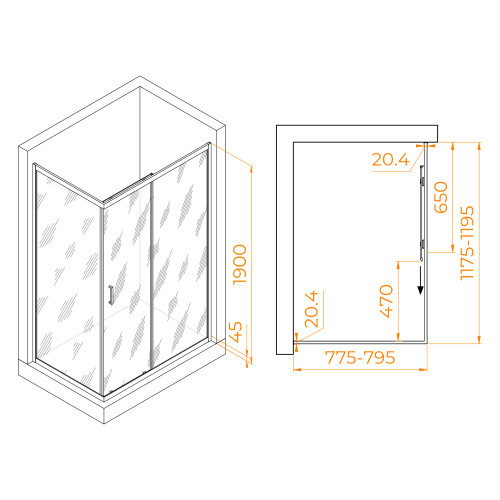 Душевой уголок RGW Passage 410824582-14 80х120 стекло прозрачное профиль черный без поддона - фото 2