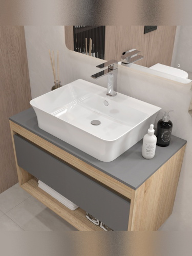 Раковина из сантехнического фарфора Teymi Aina T50006 56х41 накладная цвет белый 1 отверстие под смеситель - фото 4