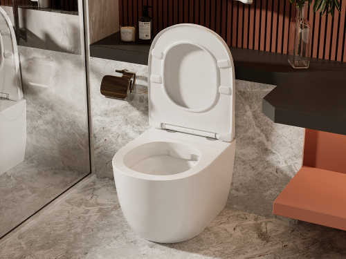 Унитаз приставной Abber Bequem AC1111 белый с сиденьем микролифт безободковый каскадный смыв - фото 4