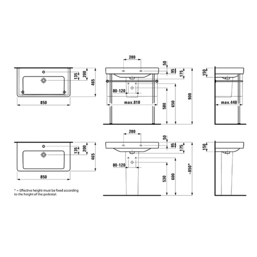 Раковина керамическая Laufen Pro 85 см 8.1396.5.000.104.1 подвесная цвет белый 1 отверстие под смеситель - фото 2