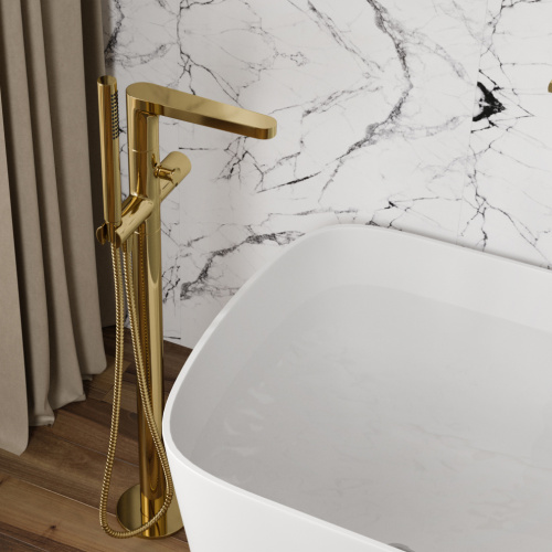 Смеситель для ванны с душем WasserKRAFT Ems 7600 7621 напольный золото - фото 2