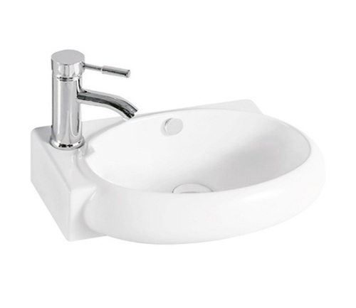 Раковина из санфаянса CeramaLux 9100R 43х29 подвесная цвет белый 1 отверстие под смеситель - фото 2